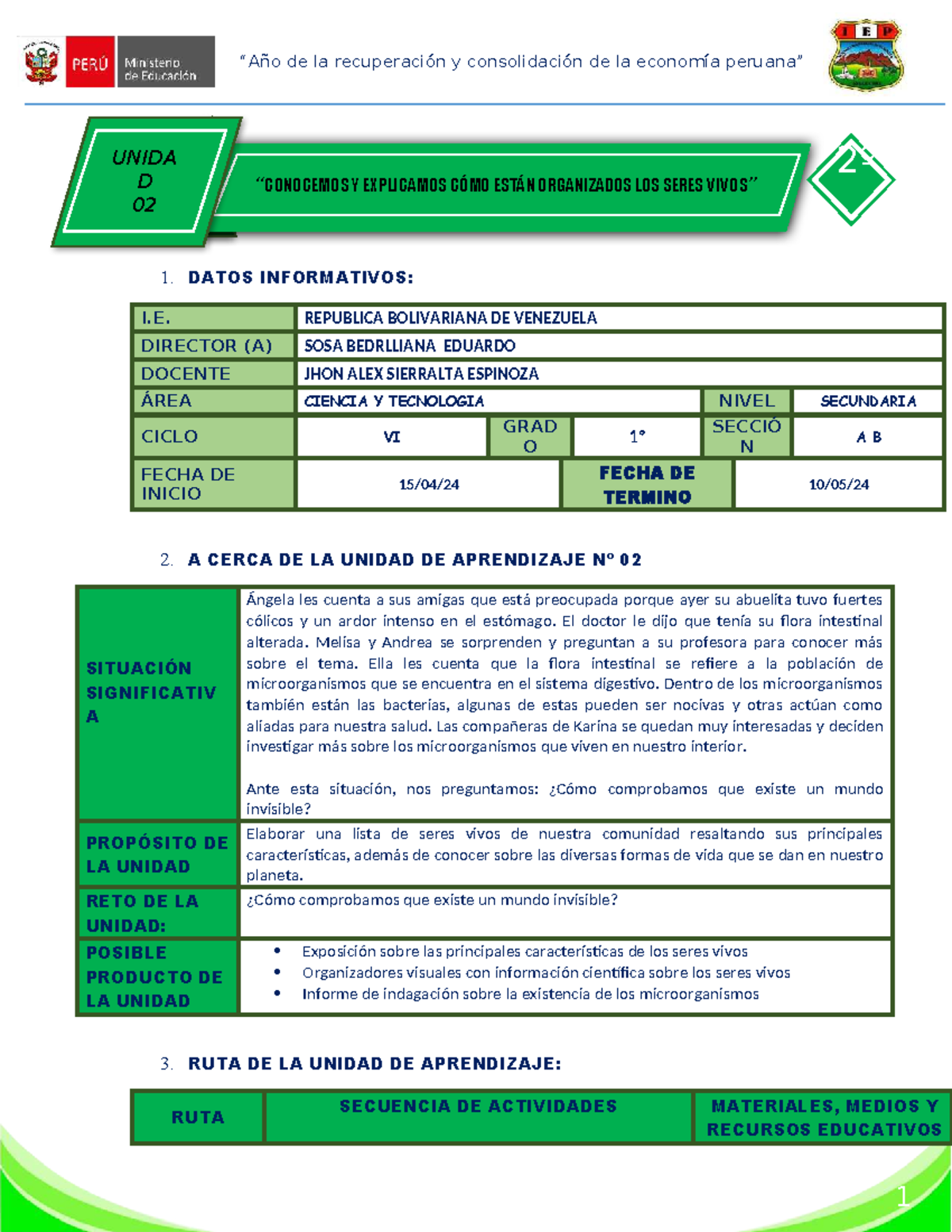 CYT 1° - Unidad de Aprendizaje 02: Seres Vivos y Microorganismos - Studocu