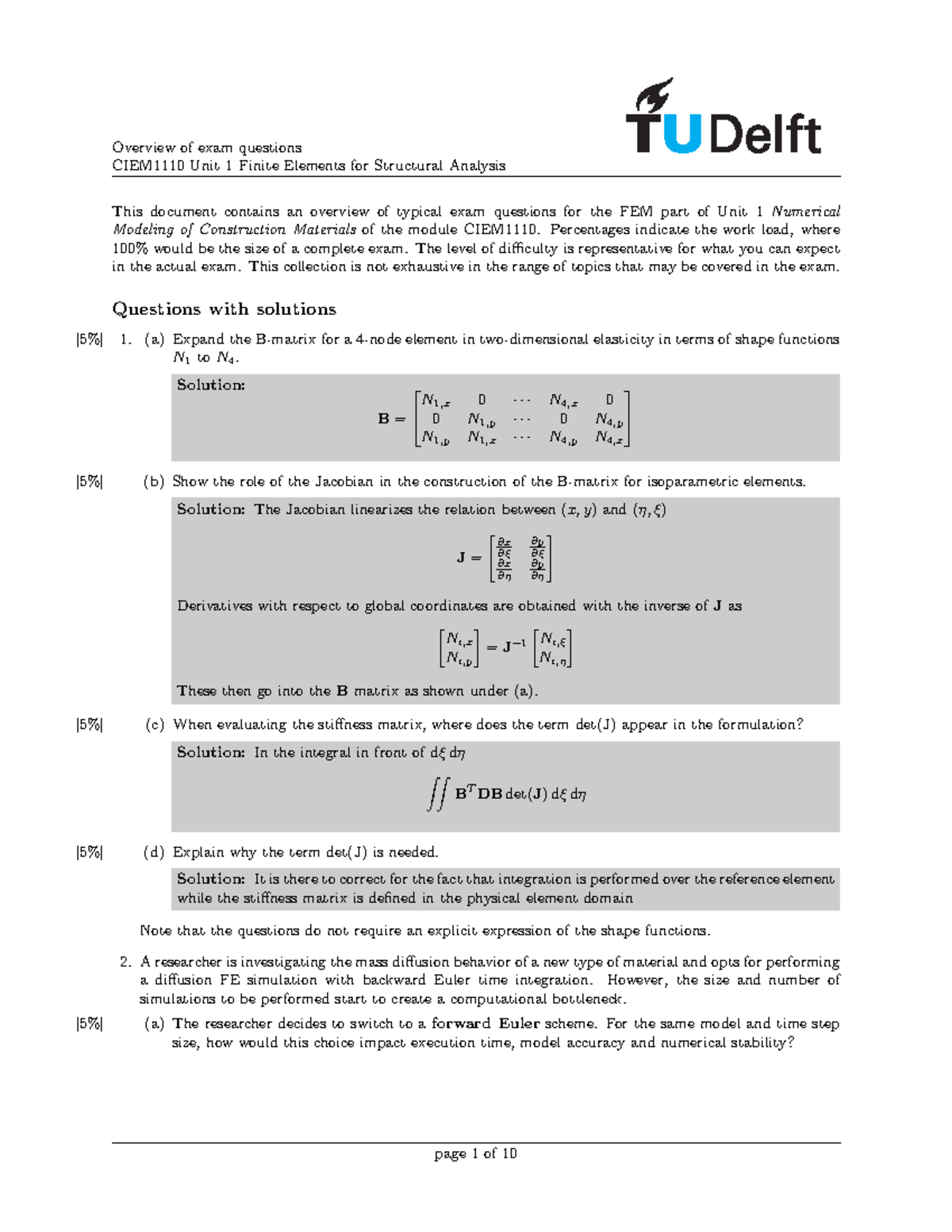 CIEM1110 Unit 1 - FEM Exam Questions & Solutions Overview - Studeersnel