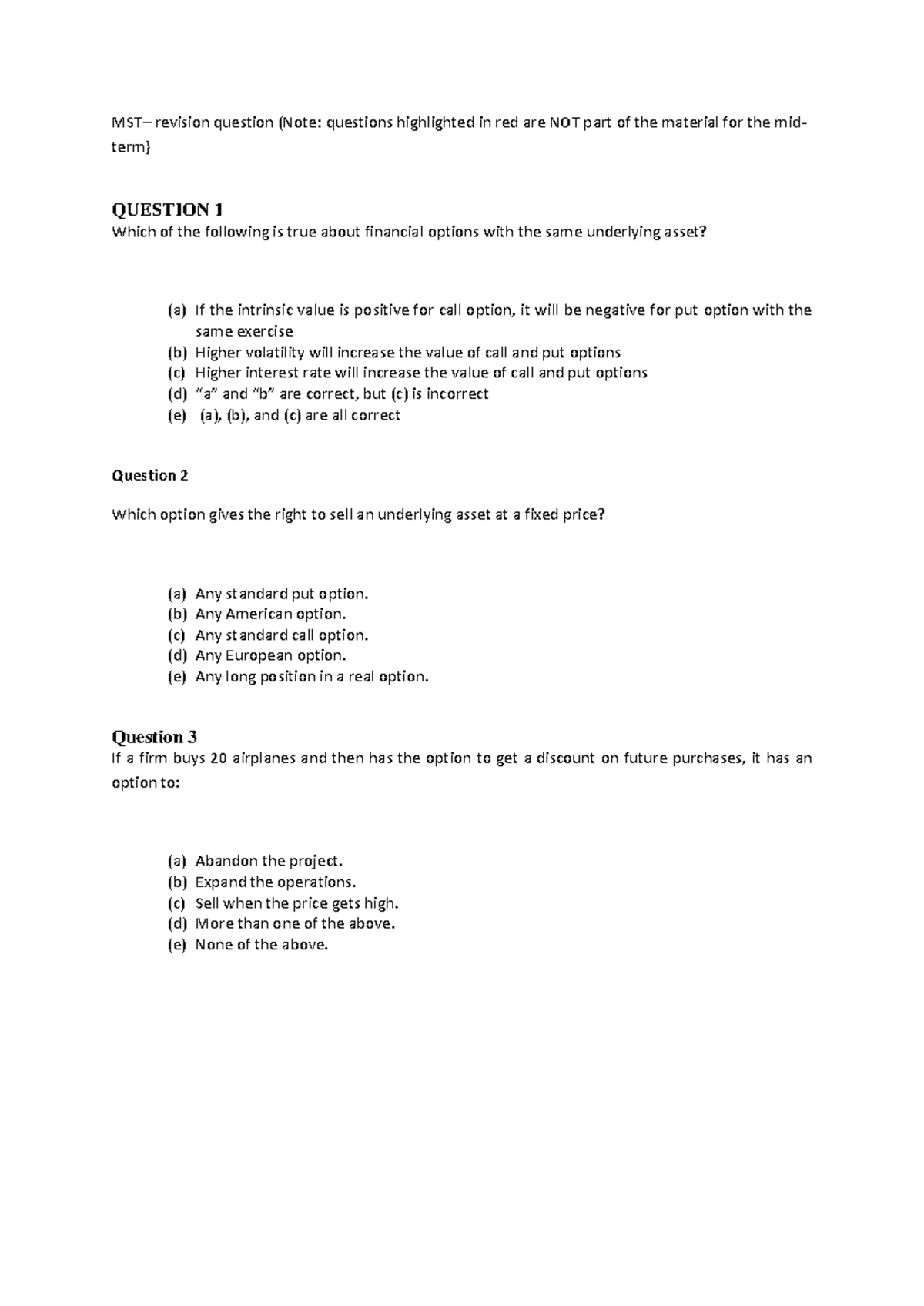 Revision Questions for Financial Options - 2025 - Studocu