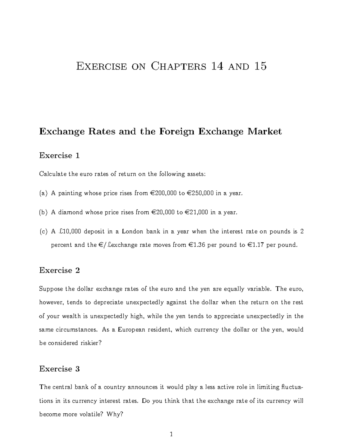 Exercise on Chapters 14 & 15: Exchange Rates Analysis - Studocu