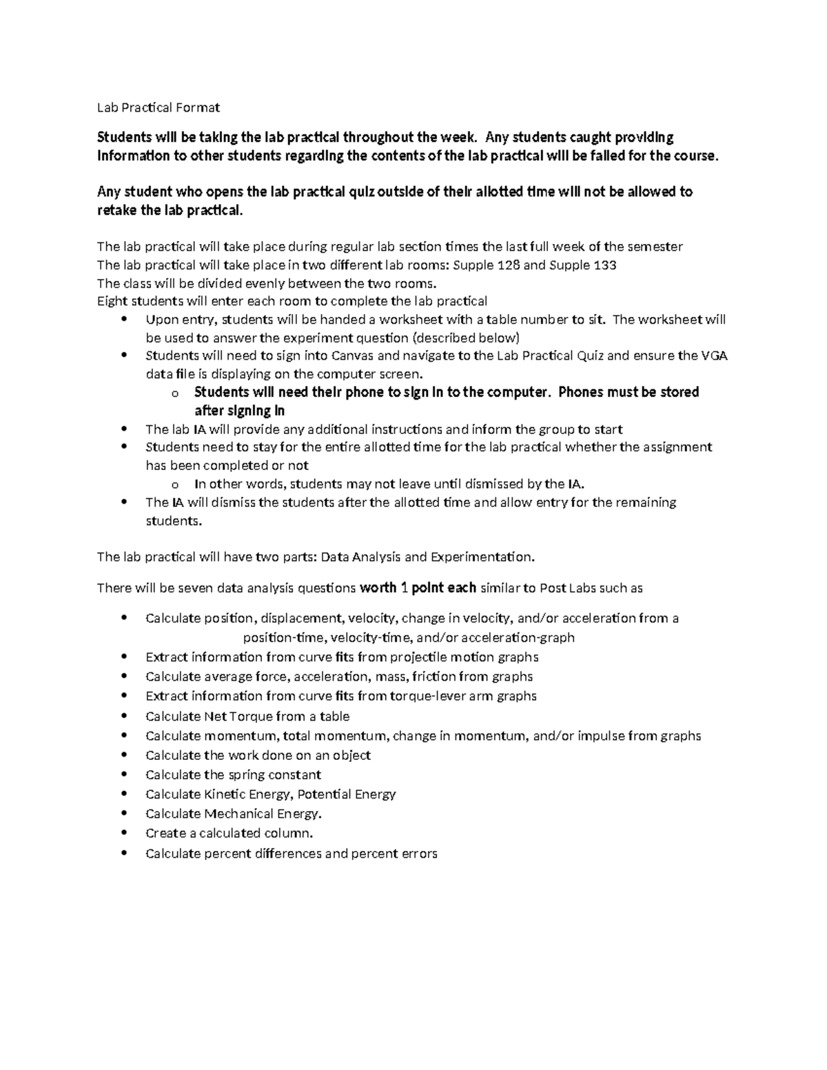 Lab Practical Guidelines for PHYS 101: Important Instructions and ...