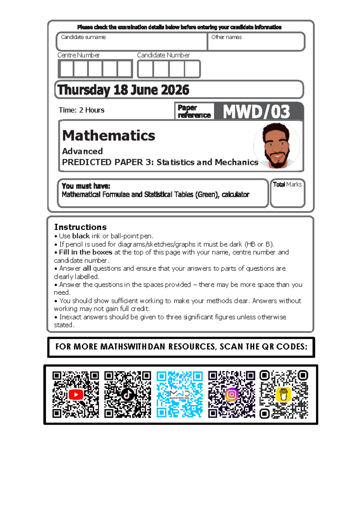 Edexcel A Level Maths PREDICTED PAPER 3: Statistics & Mechanics - Studocu