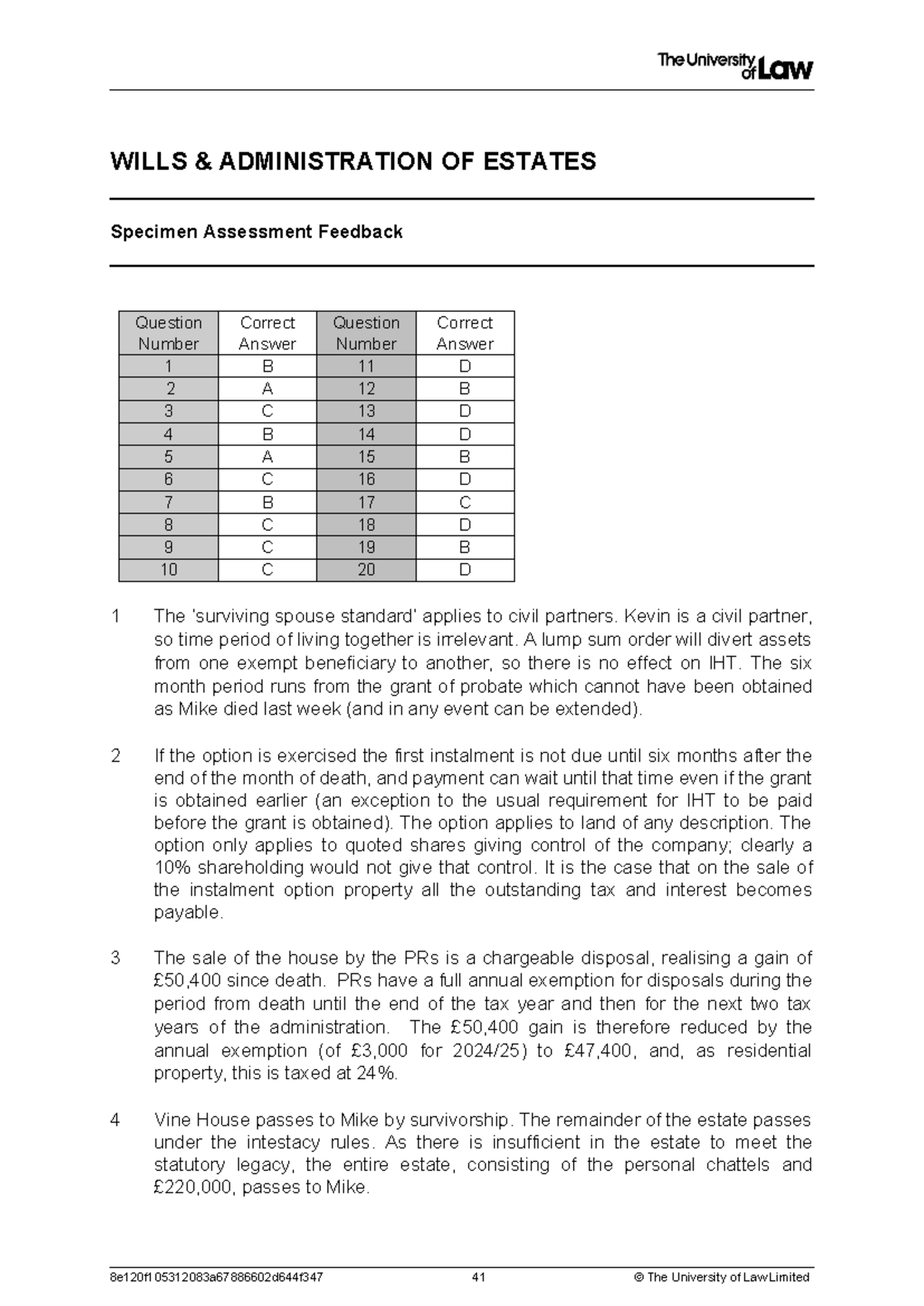 Wills answers - WILLS & ADMINISTRATION OF ESTATES Specimen Assessment ...