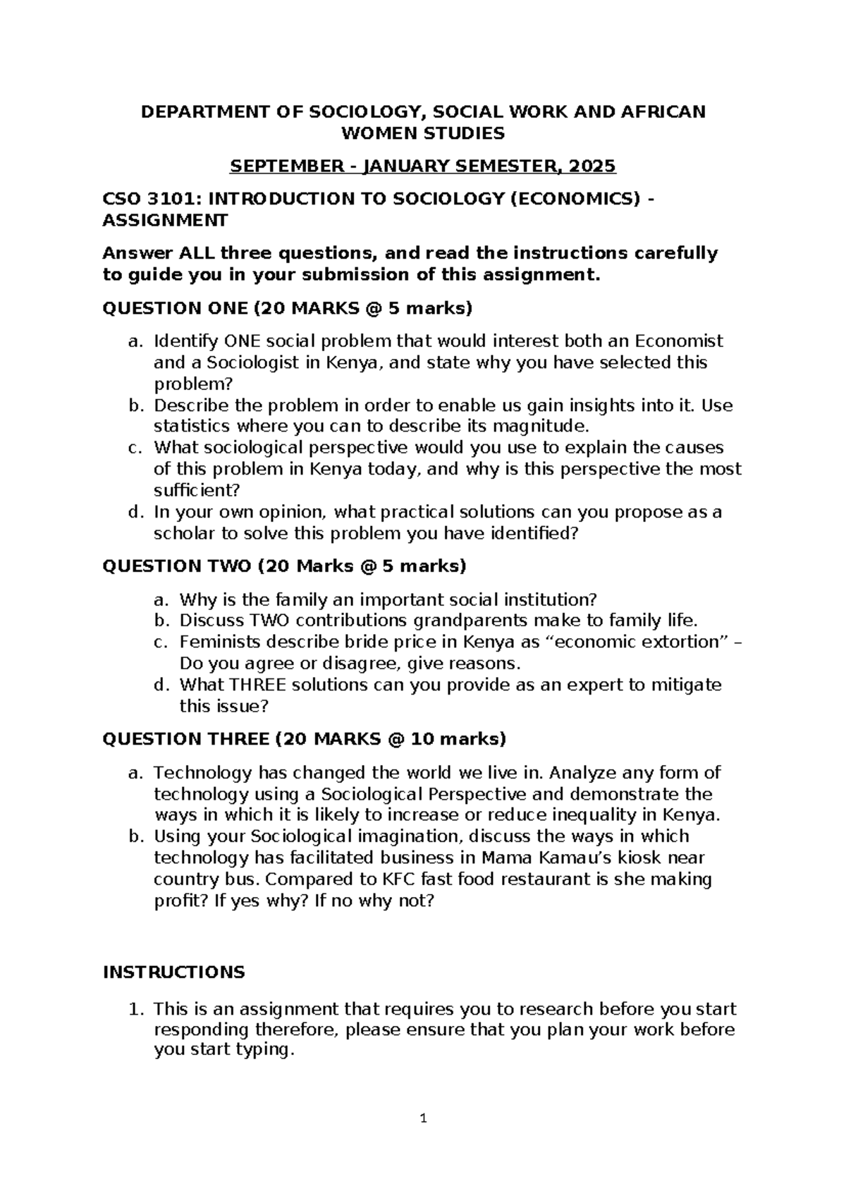 CSO 3101: Assignment on Social Issues in Sociology and Economics - Studocu