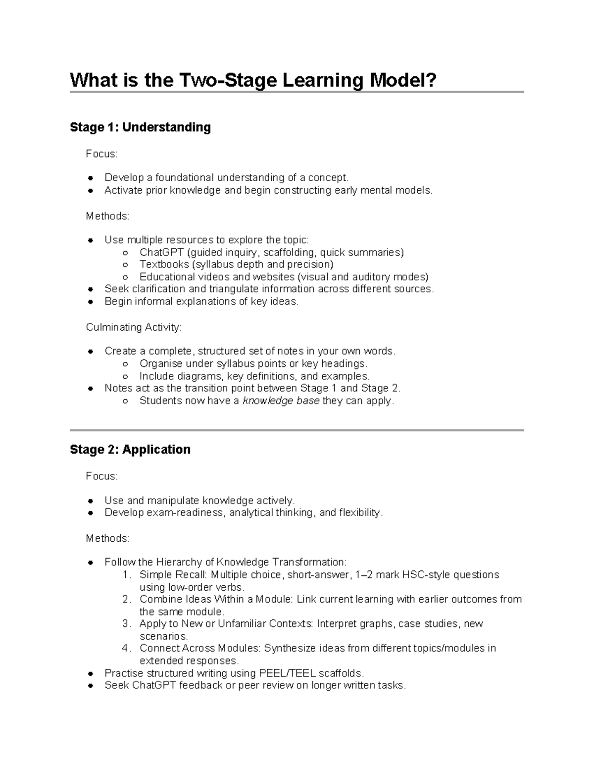 Understanding Learning Models: Stages 1 & 2 Overview (Course Code: NSW ...