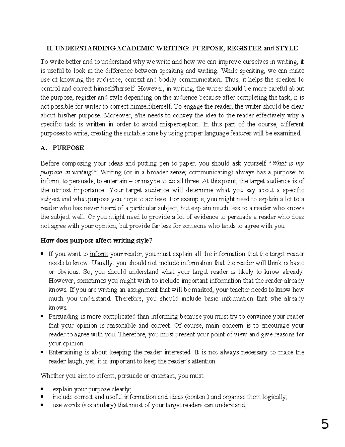 W2 Class Material: Understanding Academic Writing - Purpose & Style ...