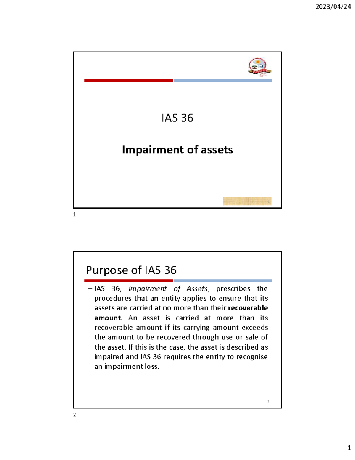 M10 IAS 36 Final Exam Notes: Impairment of Assets Explained - Studocu