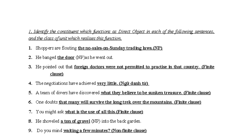 Assignment 5 - Identifying Direct Objects and Complements in Sentences ...