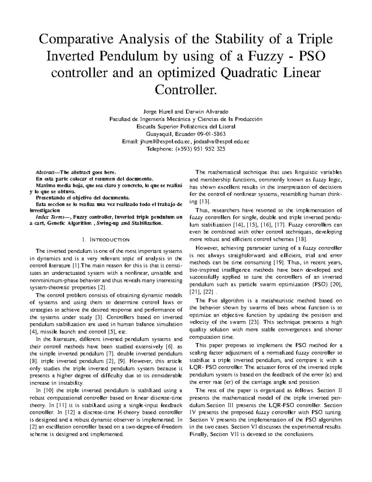 Comparative Study of Fuzzy PSO and Quadratic Controllers for Triple ...