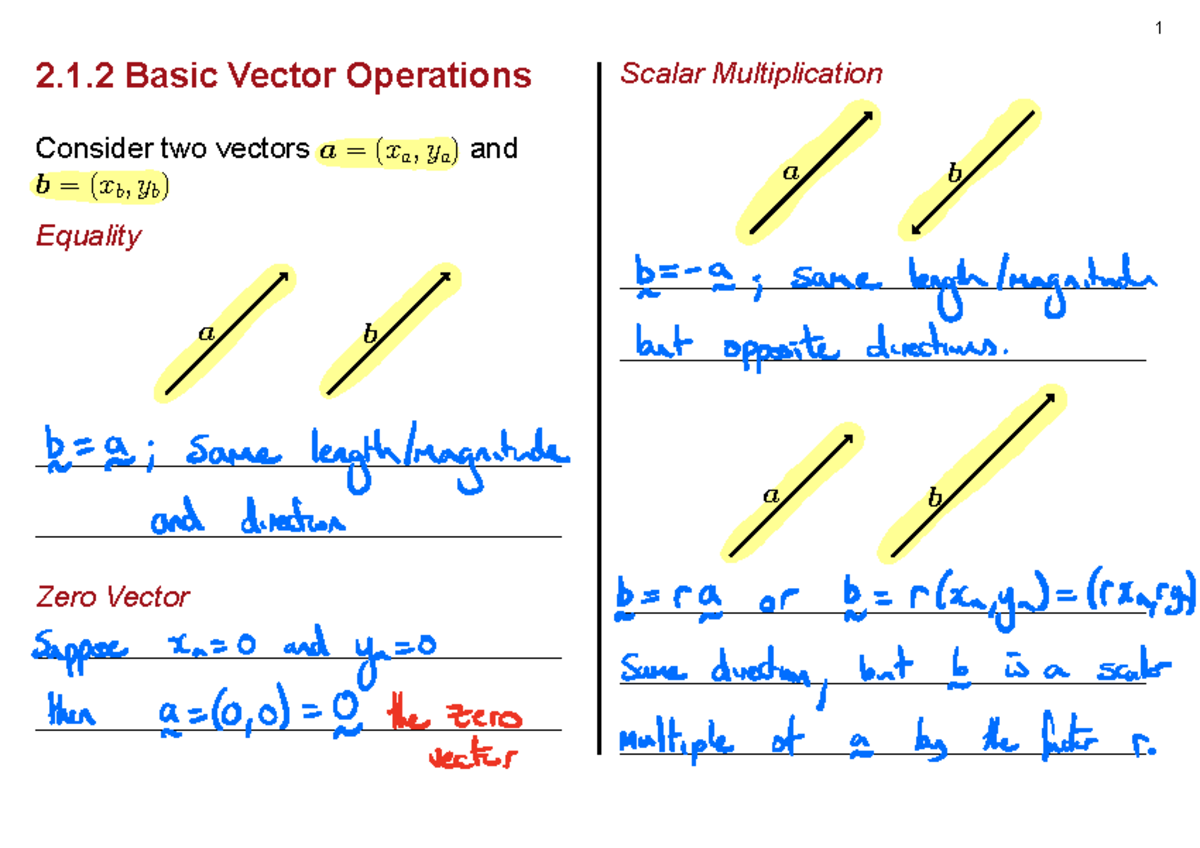 S2 W1 L2 Basic Vector Operations and Dot Product Notes - Studocu