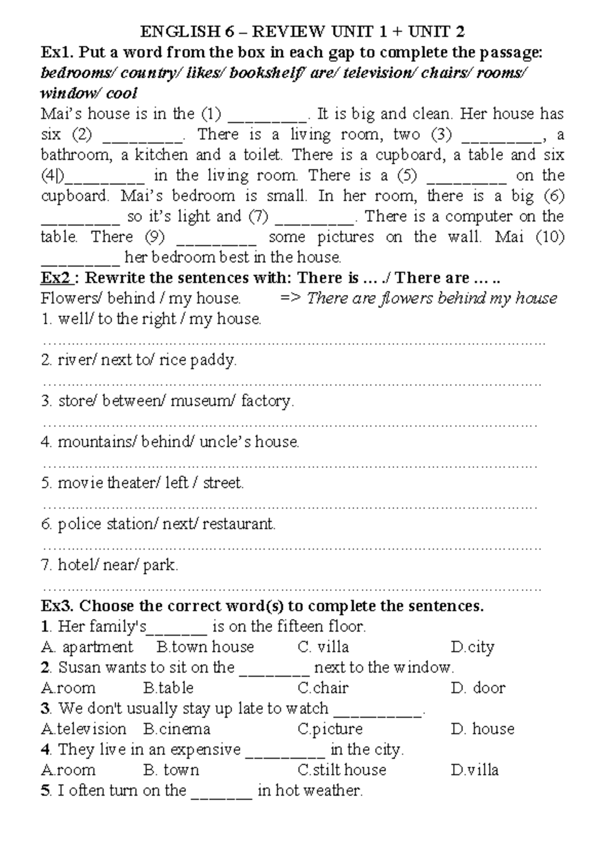 E6 Review: Units 1 & 2 - Grammar Improvement Exercises - Studocu