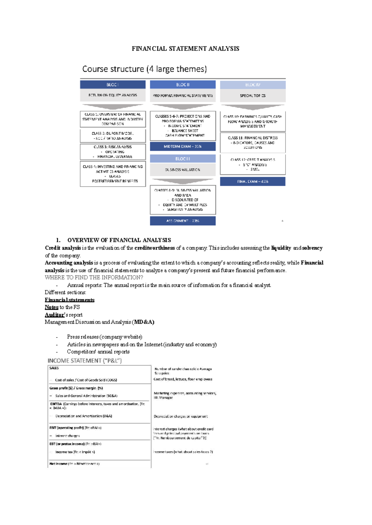 FIN 301: Overview of Financial Statement Analysis and ROE - Studocu