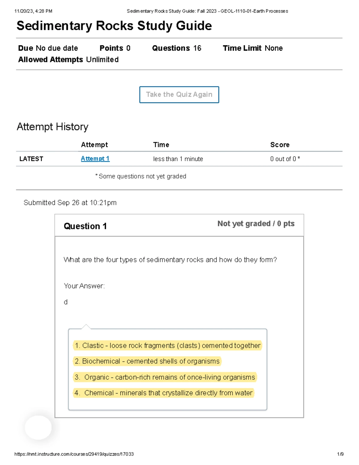 Introduction to Rocks Study Guide - GEOL-1110-01-Fall 2023 - Studocu