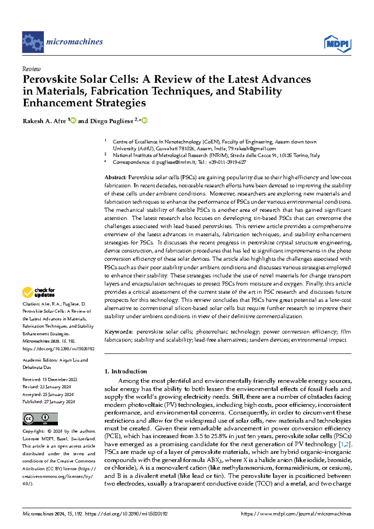 Micromachines 2024: Advances in Perovskite Solar Cells - Materials ...