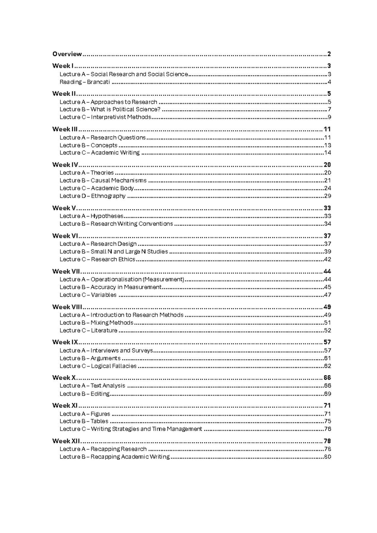 POLS1009 Lecture Notes - Overview Week I Lecture A – Social Research ...