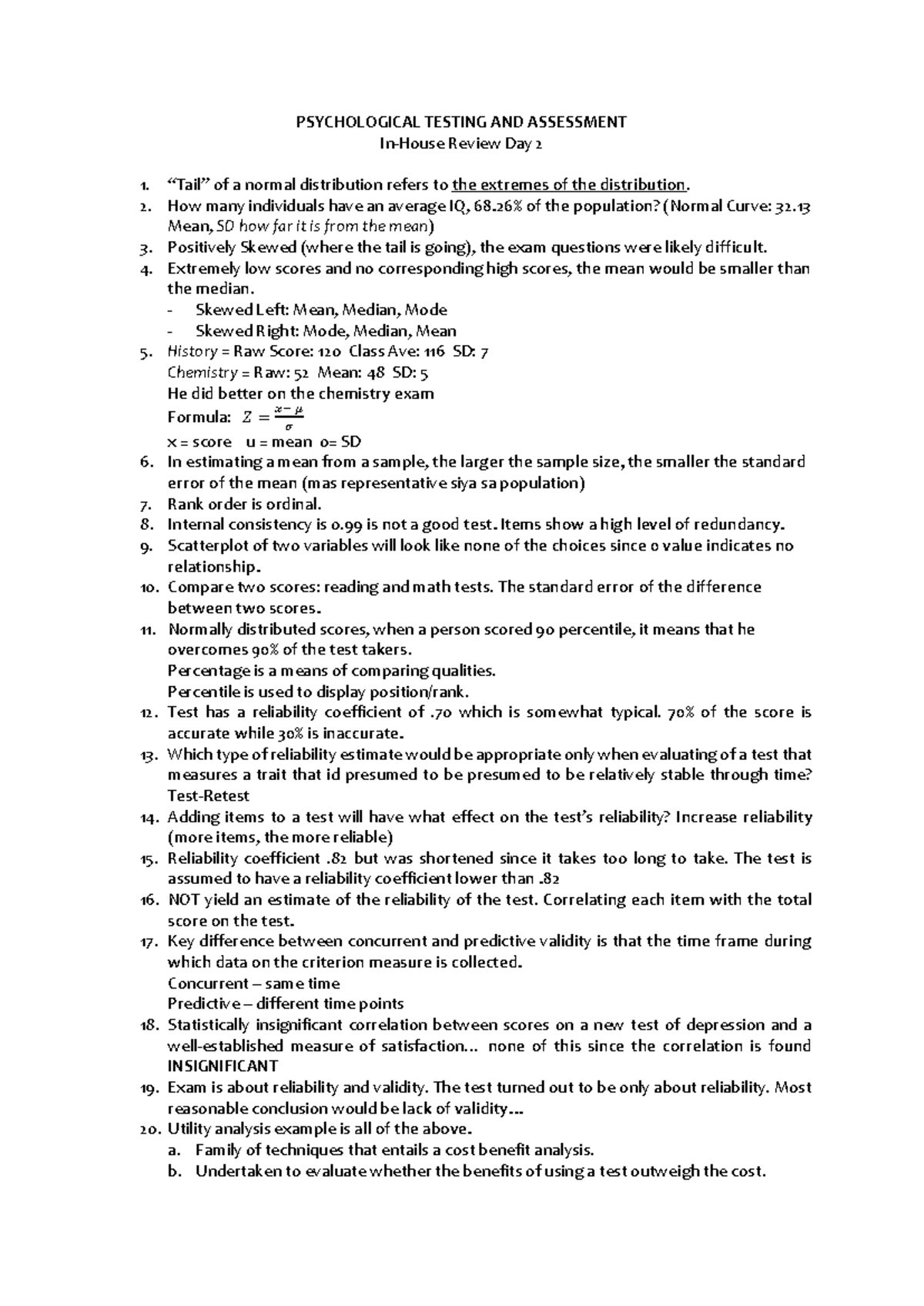 Psychological Assessment and Testing - Pre Test Rationalization Notes ...
