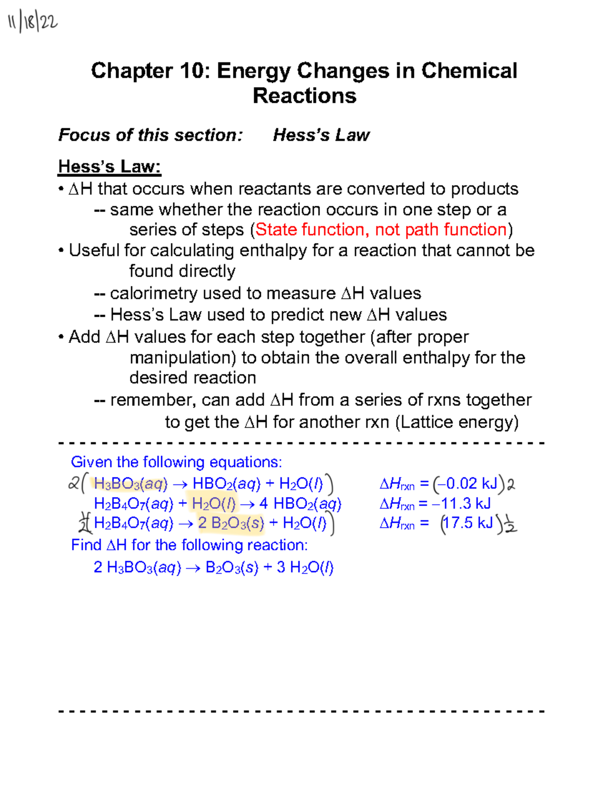 Chapter 10 pt5 Hess's Law - Chapter 10: Energy Changes in Chemical ...