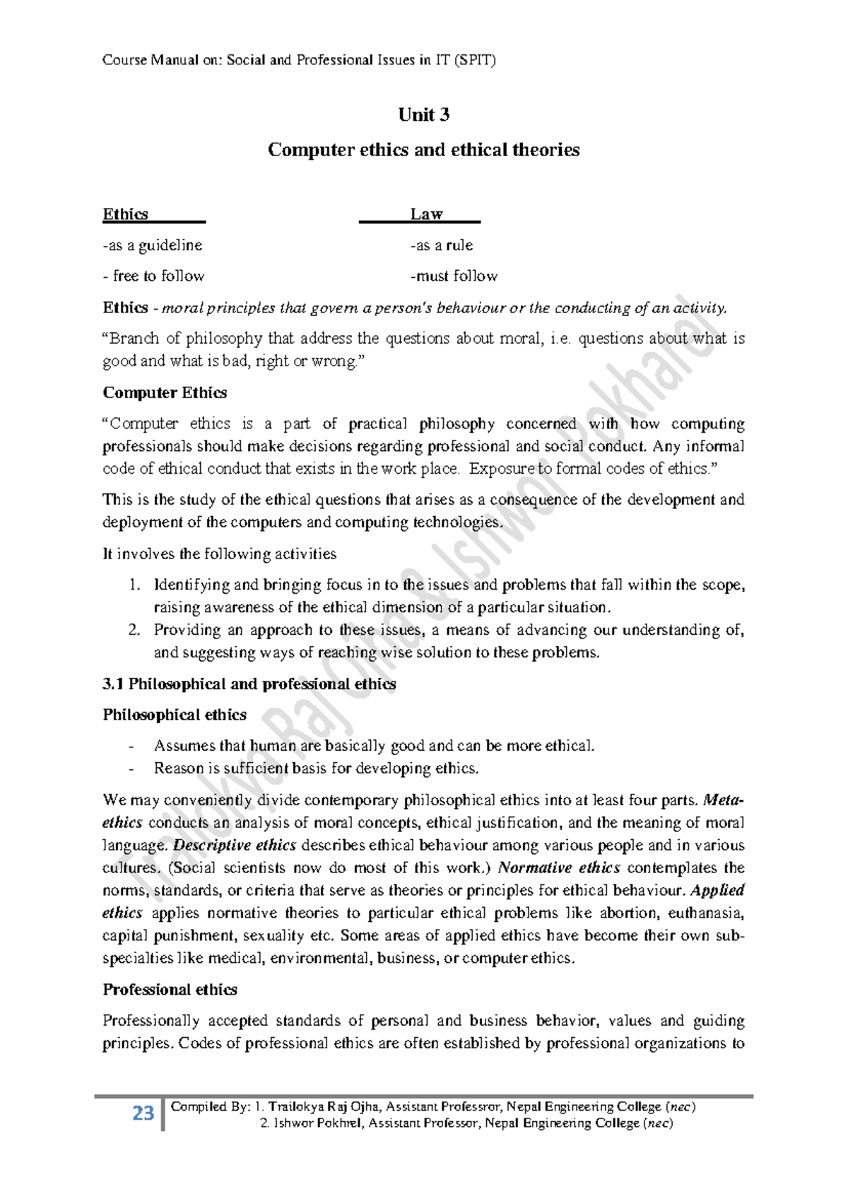 Chapter 3 Notes on Social and Professional Issues in IT (SPIT ...