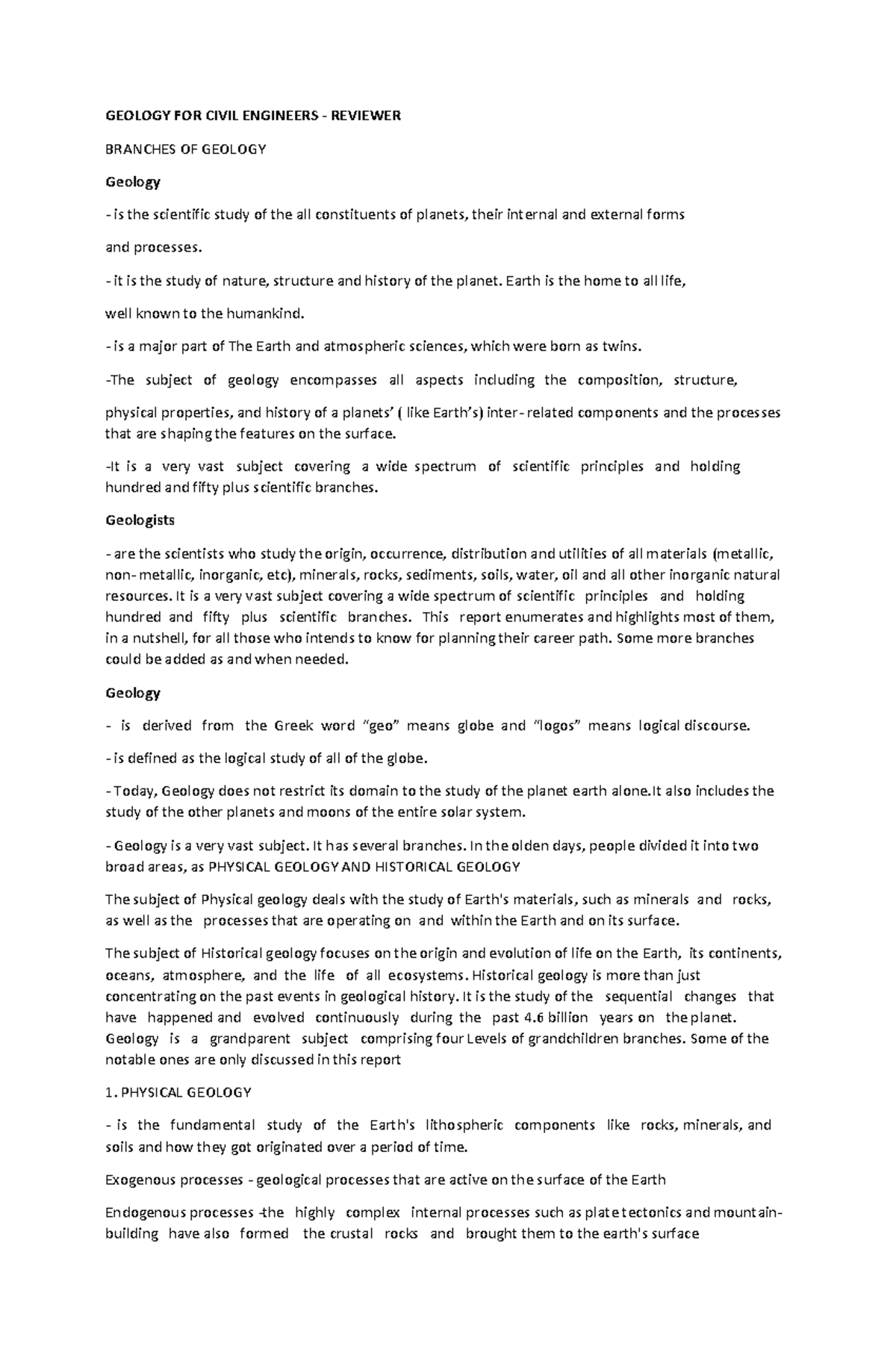Geology for Civil Engineers: Comprehensive Reviewer Guide (CIV 101 ...