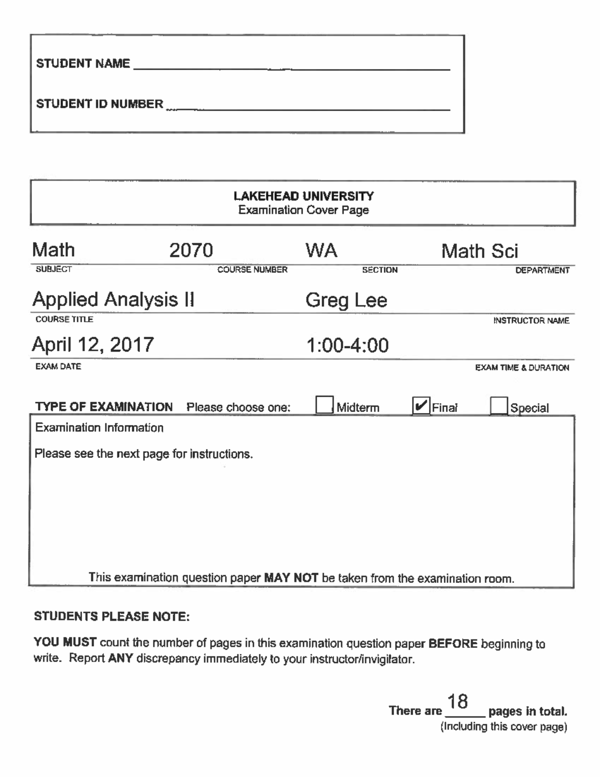 Math 2070 WA Final Exam Questions - April 12, 2017 - Studocu