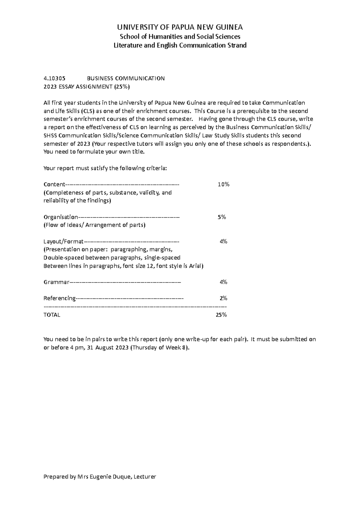 2023 Essay Assignment: Effectiveness of CLS in Bus Comm Skills - Studocu