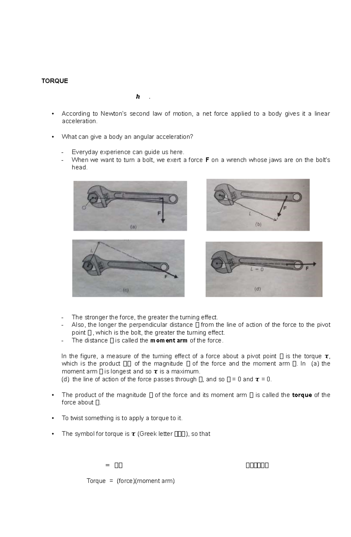 IM-17 Physics for Engineers - TORQUE ℎℎℎℎℎℎℎℎℎℎℎℎℎℎℎ. According to ...