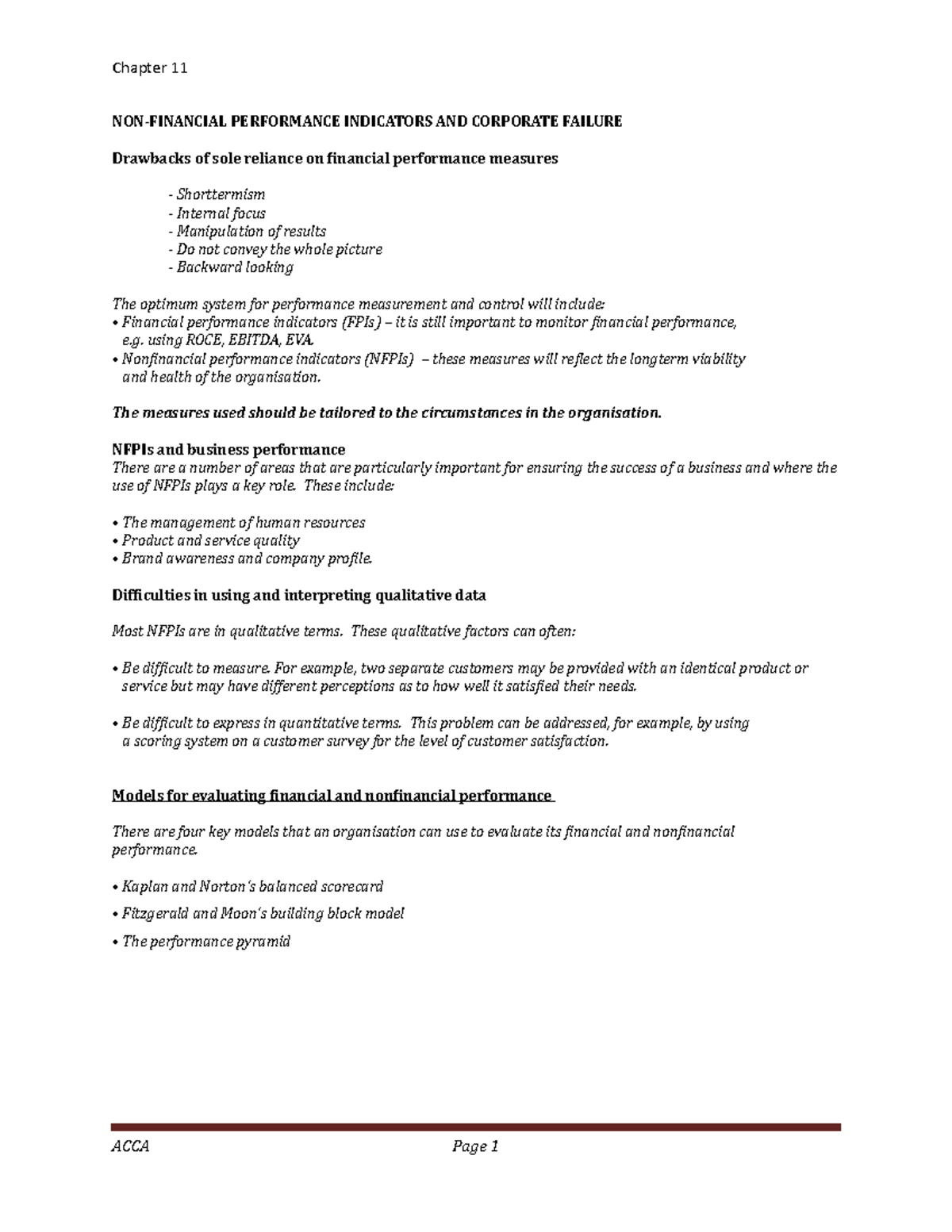 P5 Chapter 11 Non-Financial Performance Indicators & Evaluation Models ...