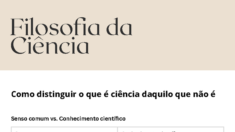 Filosofia da Ciência: Distinções entre Ciência e Senso Comum - Studocu