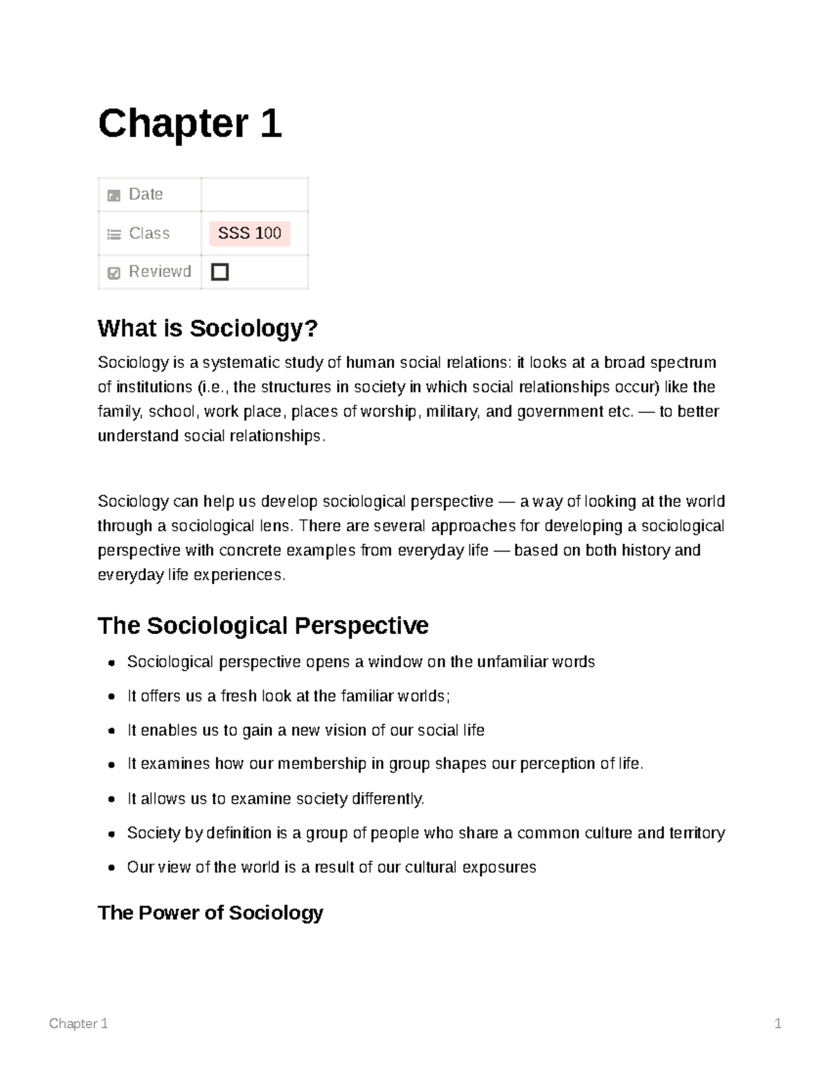 SSS Chapter one - Chapter 1 Date Class SSS 100 Reviewd What is ...