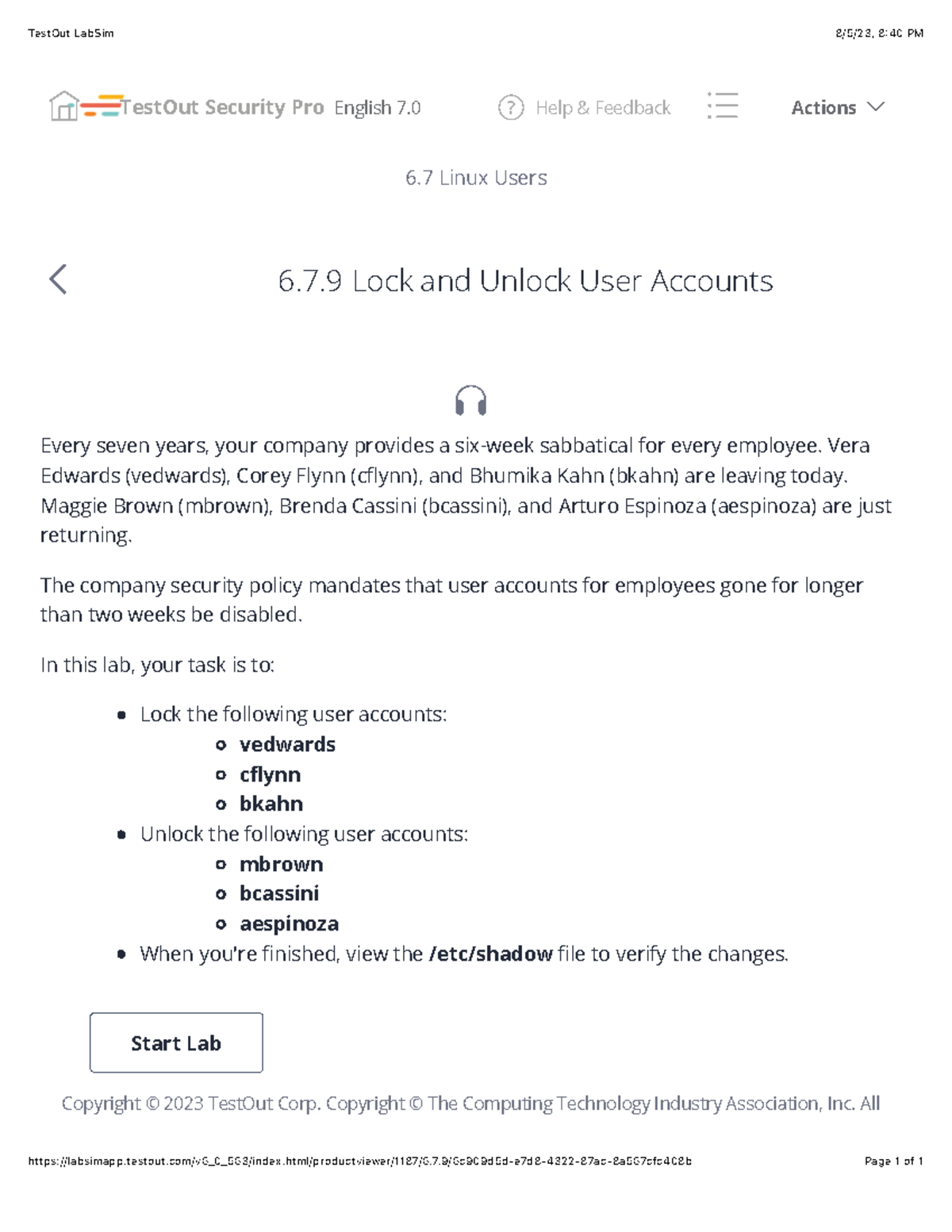 6.7.9 Locking and Unlocking User Accounts - TestOut LabSim Guide - Studocu