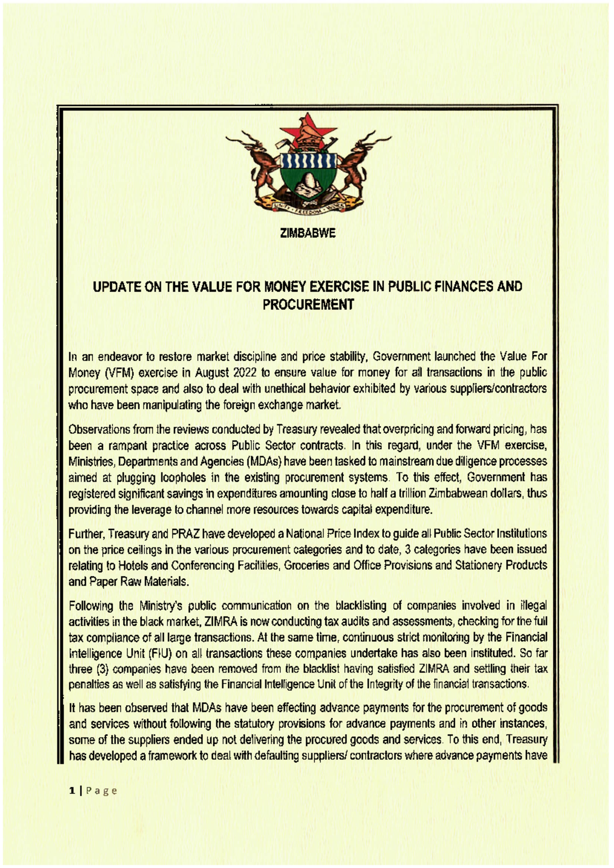 ZIM 2023 VFM Update: Enhancing Public Finances & Procurement - Studocu