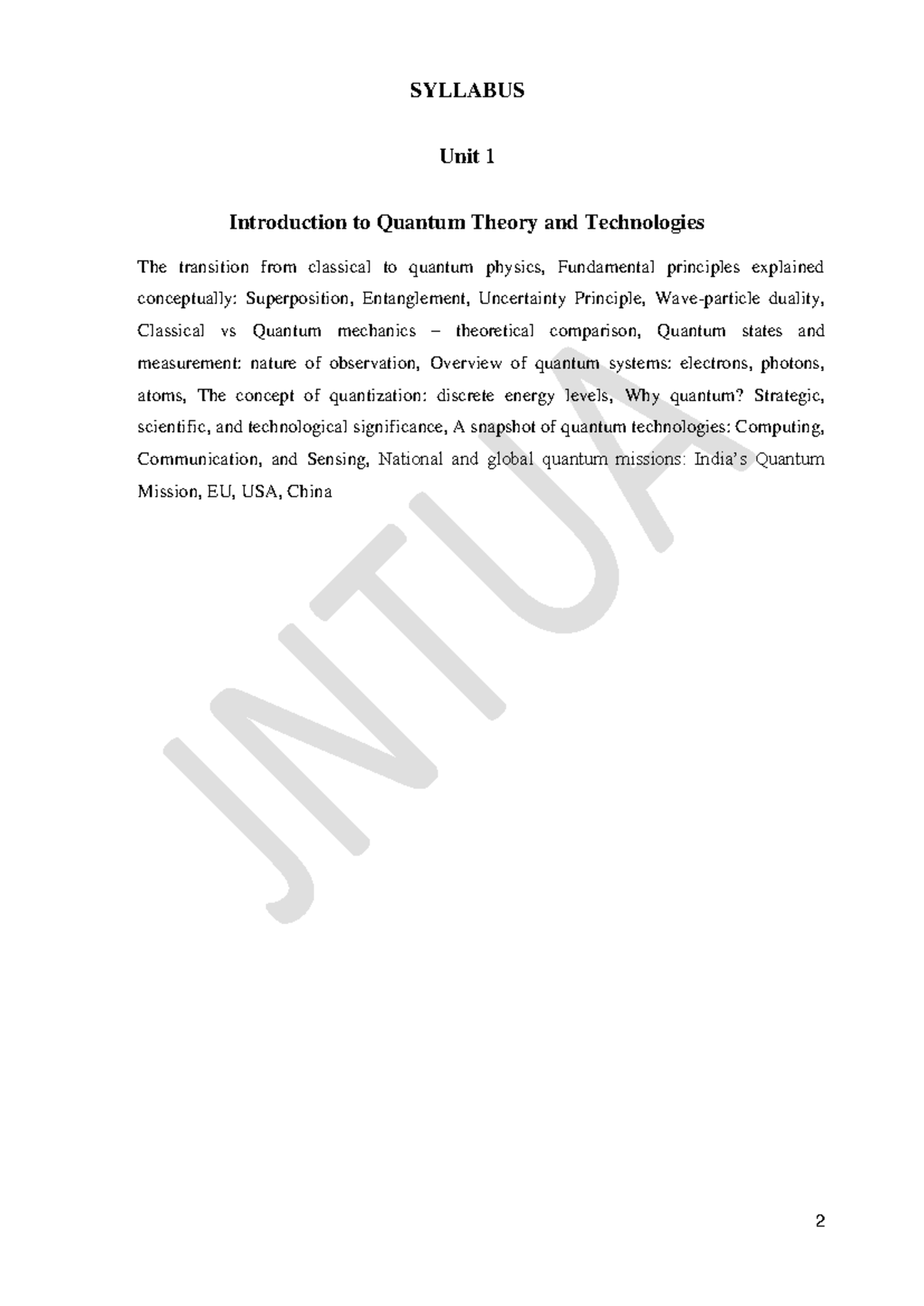 QTA 101: Syllabus for Quantum Theory & Technologies - Unit 1 Overview ...