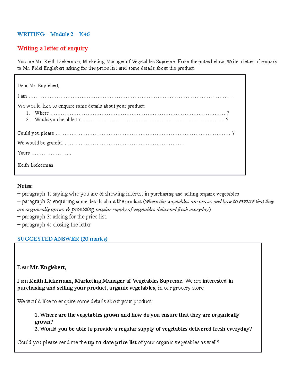 Writing Module 2 K46 - WRITING – Module 2 – K Writing a letter of ...