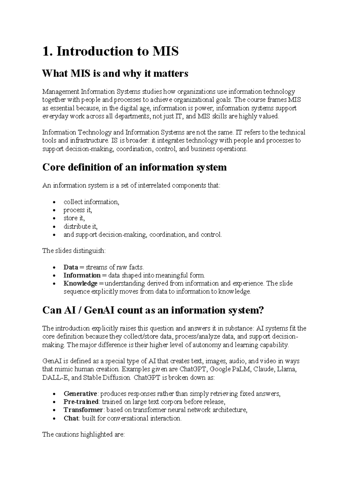 MIS 101: Final Summary on Management Information Systems - Studocu