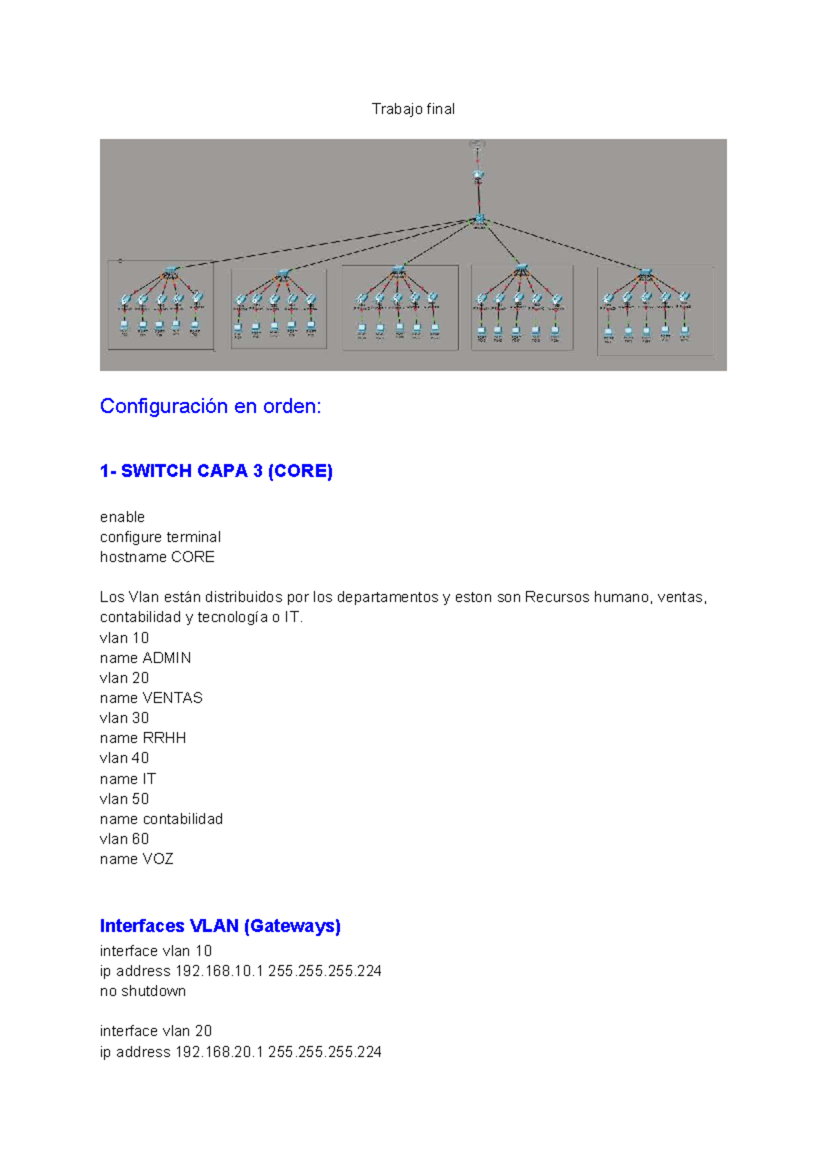 Trabajo Final: Configuración de VLANs y Routing en SWITCH CAPA 3 - Studocu