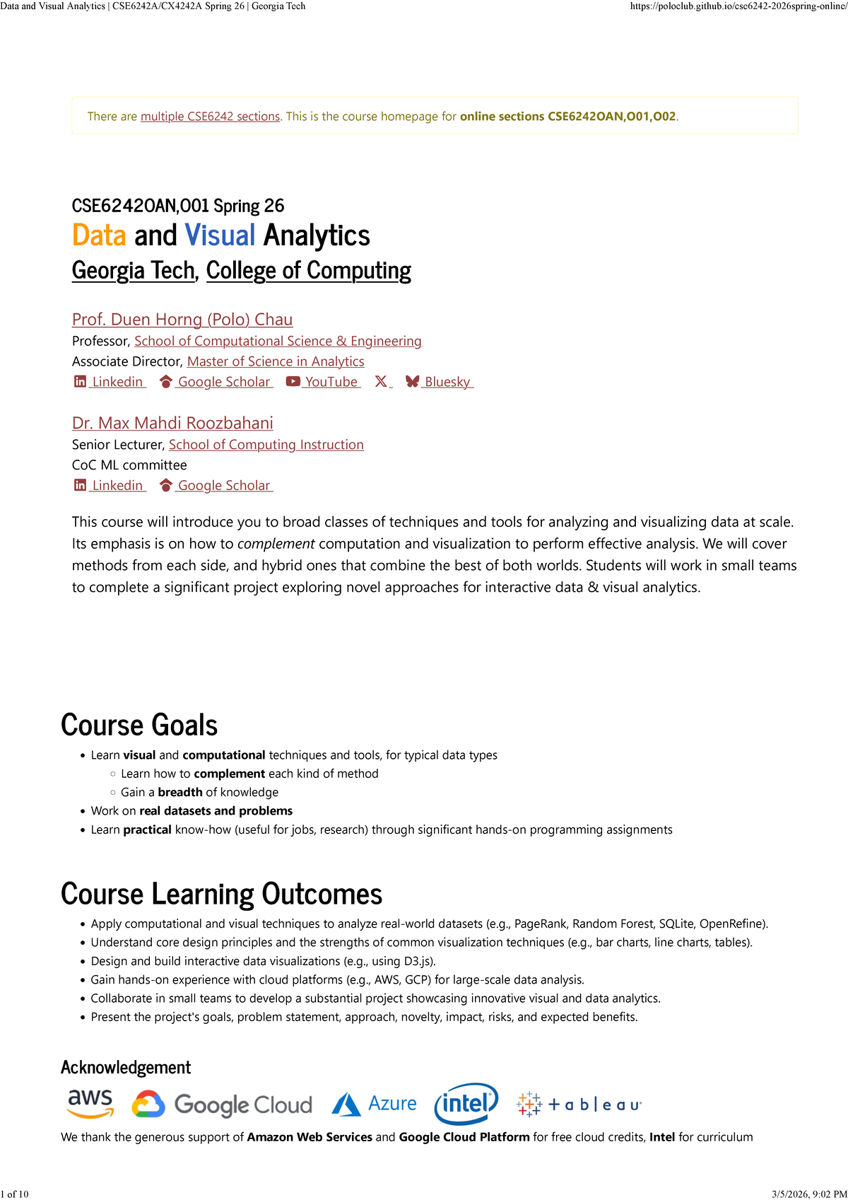 Data and Visual Analytics CSE6242 Spring 26 Course Overview - Georgia ...