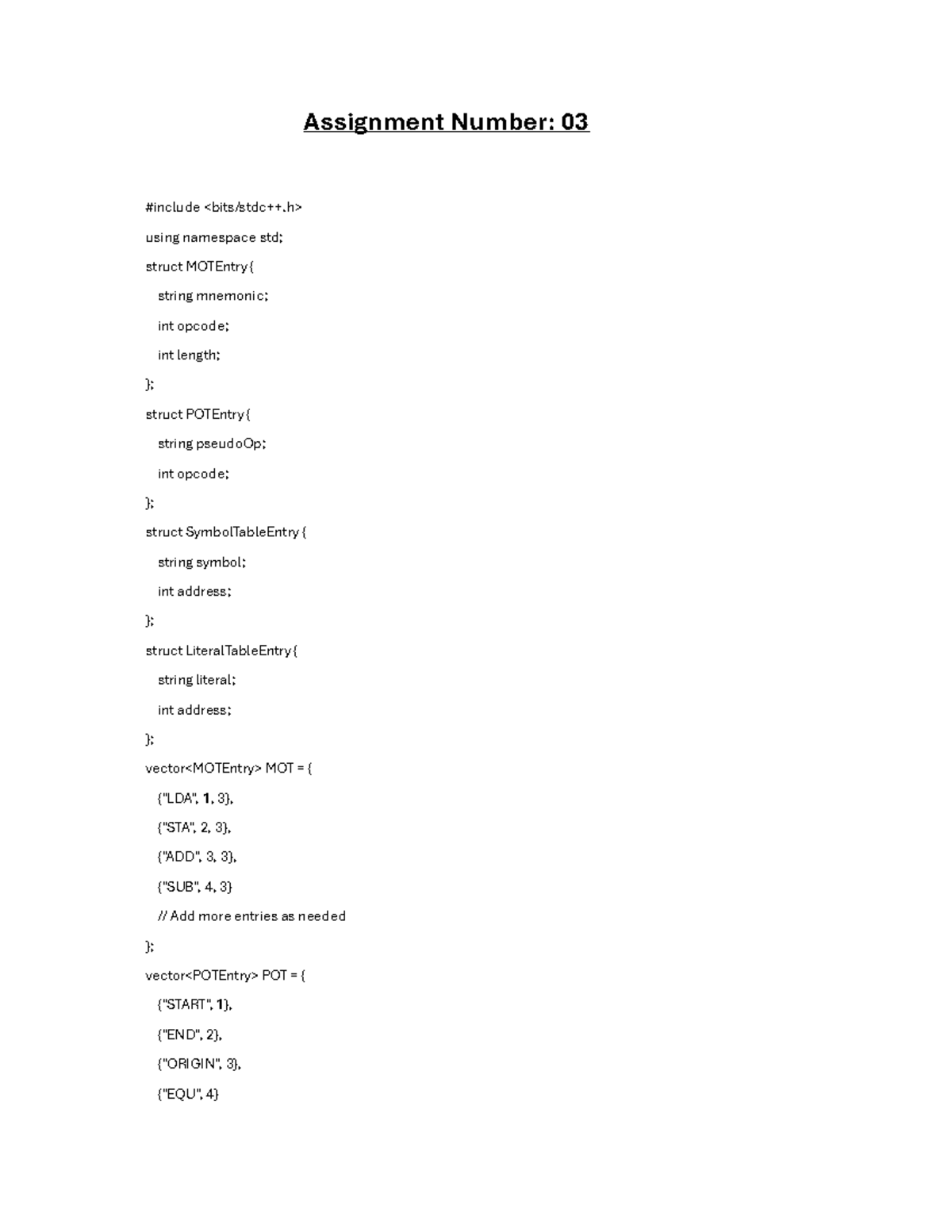 Spos3 code - codes - Assignment Number: 03 #include using namespace std ...