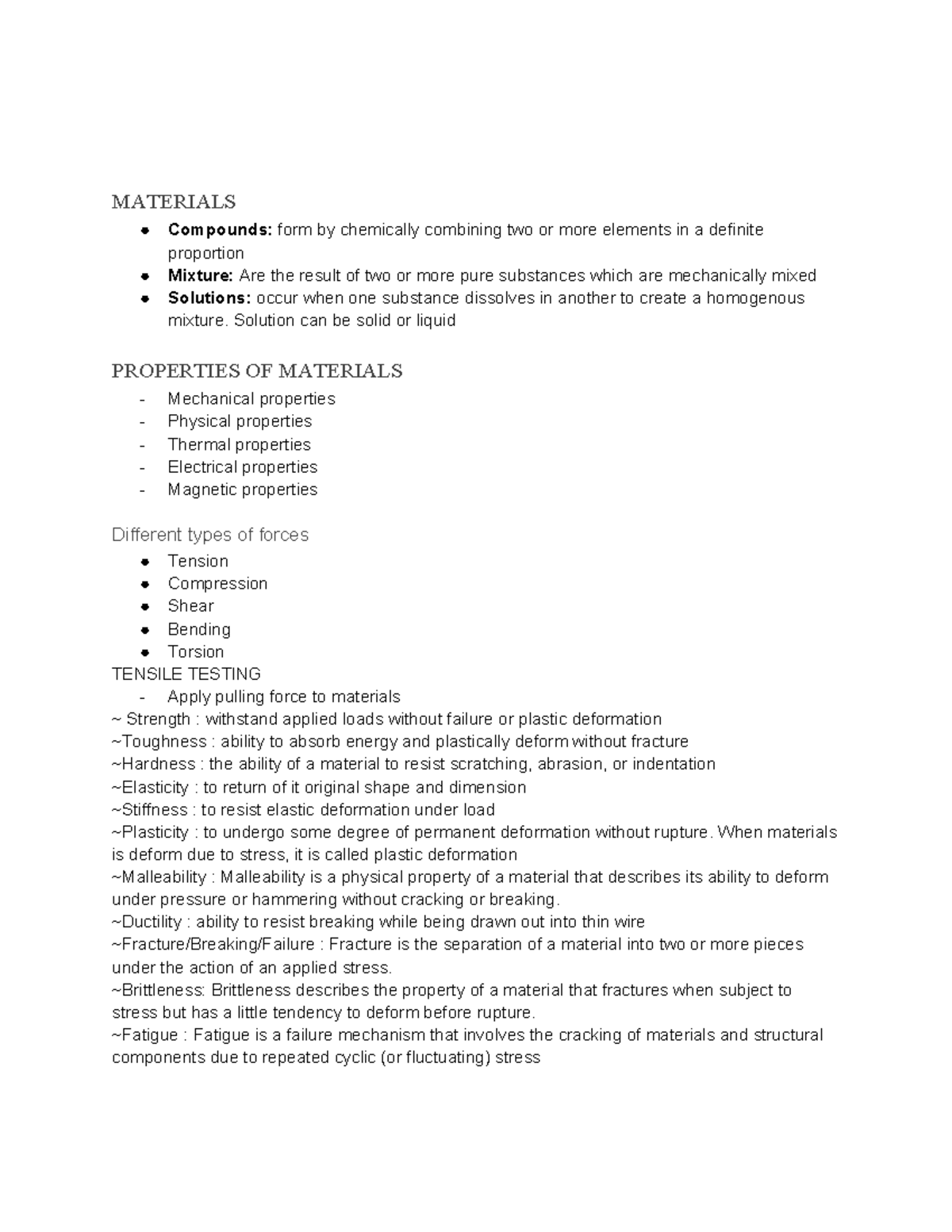 Engineering Notes: Materials, Properties, and Mechanics (ENG101) - Studocu