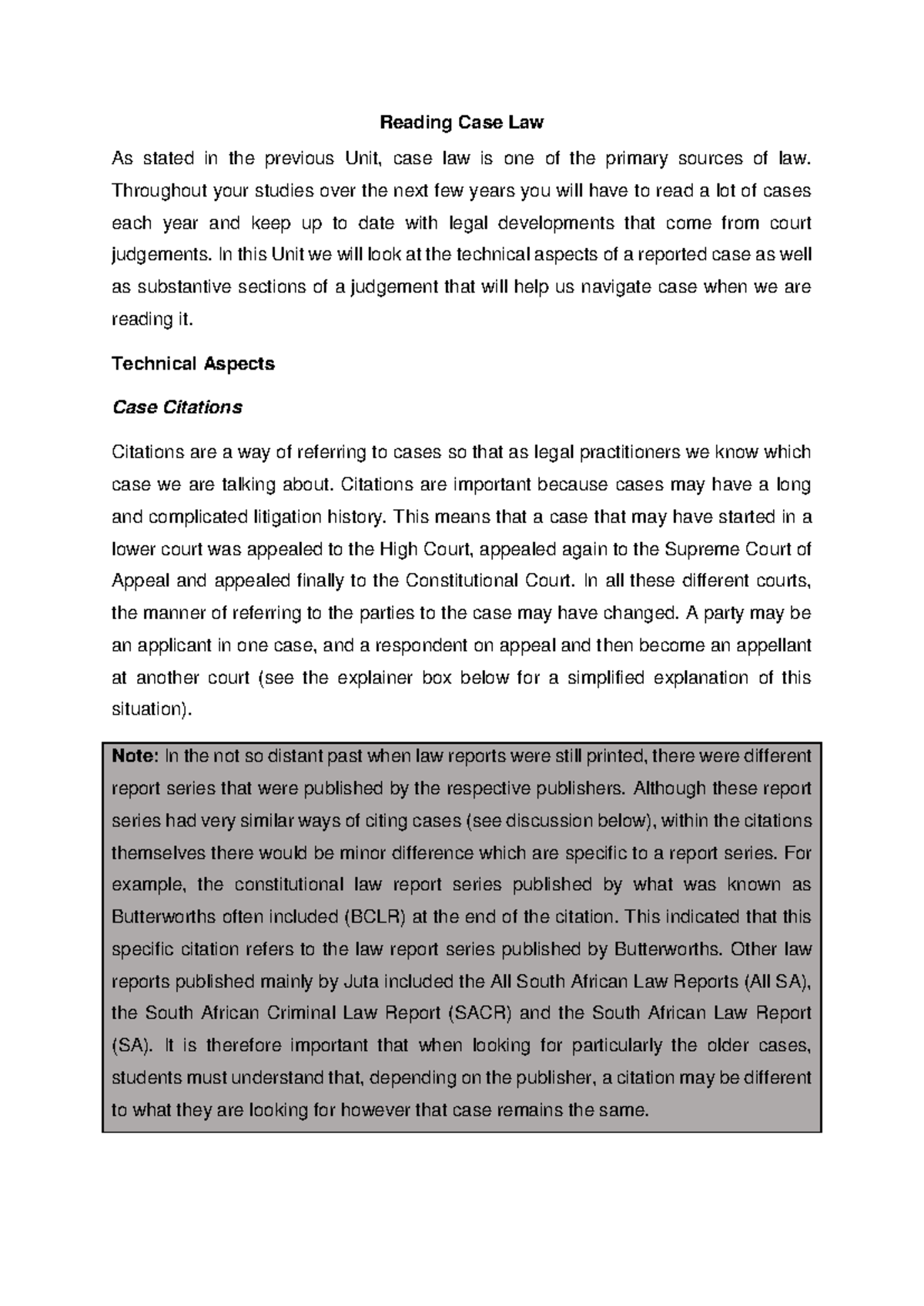 Reading Case Law - Legal Principles and Citations Explained - Studocu