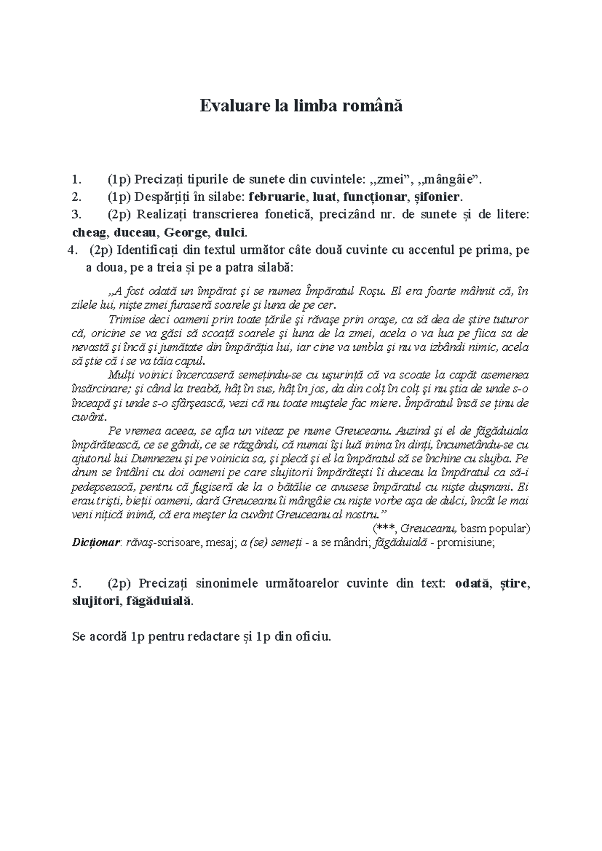 Evaluare la limba română 5: Tipuri de sunete și transcriere fonetică ...