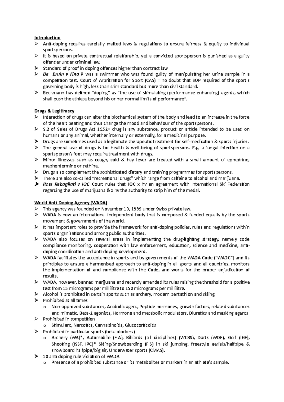 Law and Regulations on Doping in Sports - Essay Notes (LAW101) - Studocu