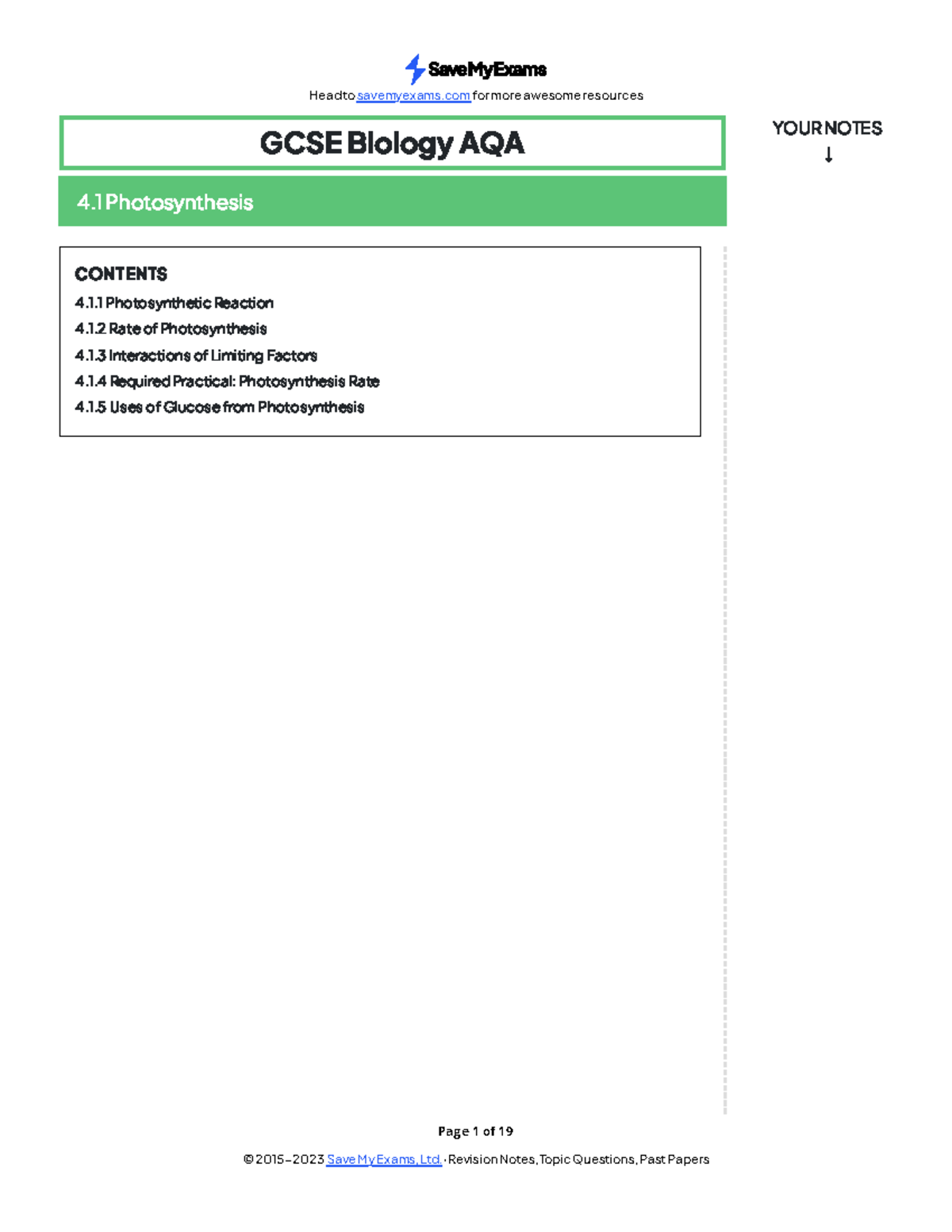 Bioenergetics 4 - Page 1 of 19 GCSE Biology AQA 4 Photosynthesis ...