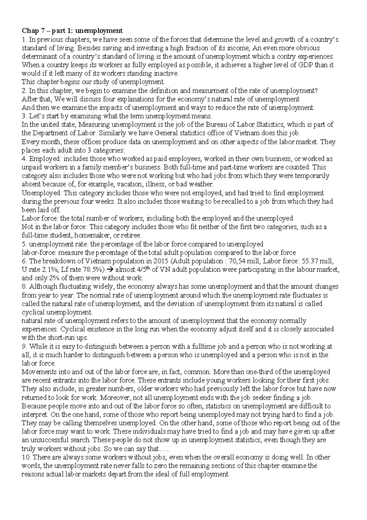 Chap 7 Part 1: Unemployment - Understanding Causes and Impacts - Studocu