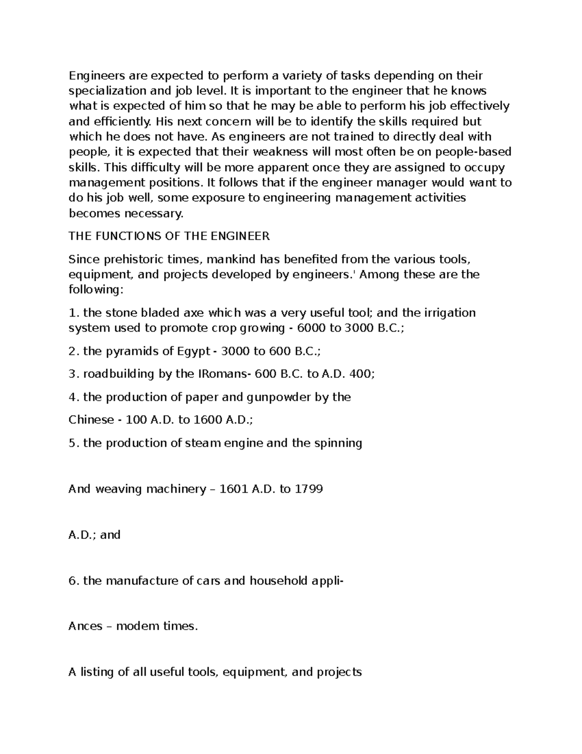 Document - Go on - Engineers are expected to perform a variety of tasks ...