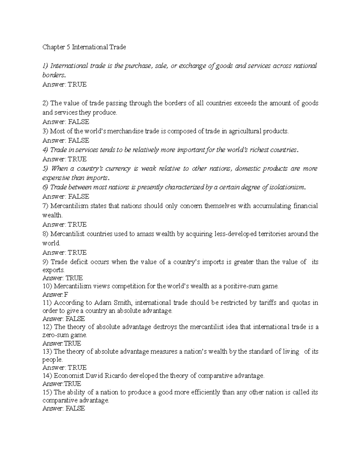 Chapter 5 and 12 International Trade - Chapter 5 International Trade 1 ...