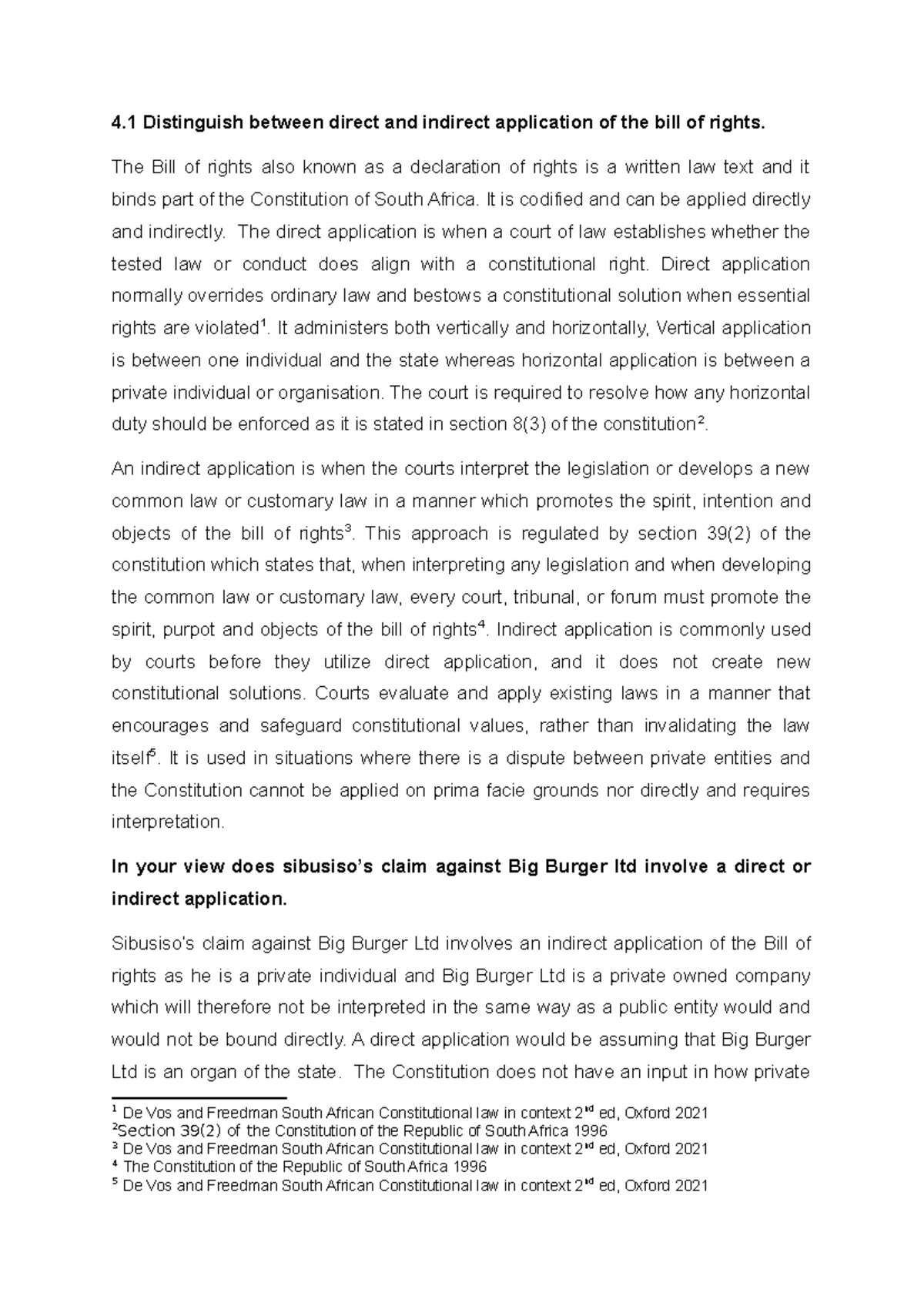 Application of the Bill of Rights: Direct vs Indirect Approaches - Studocu