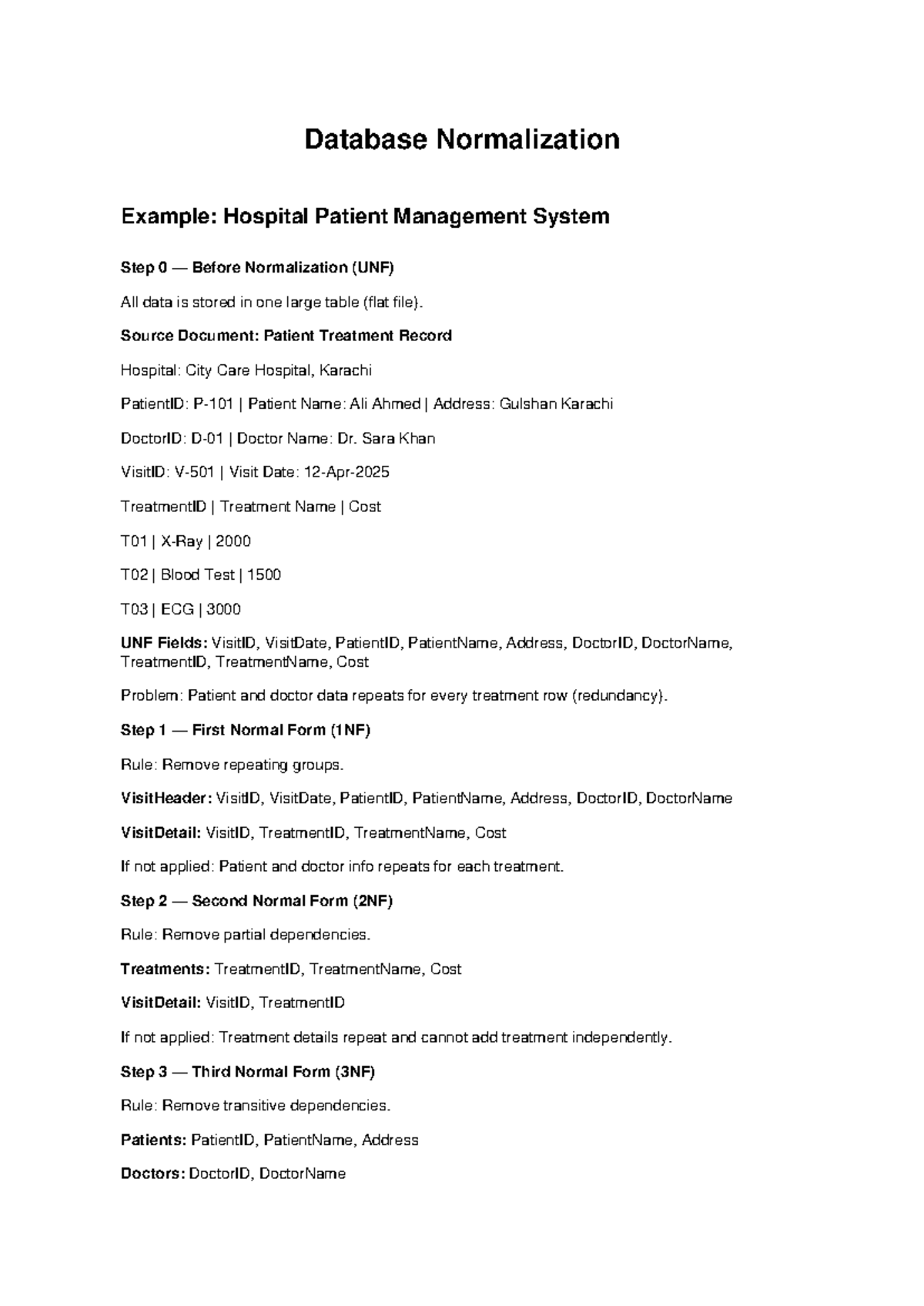 Database Normalization Example: Hospital Patient Management System ...