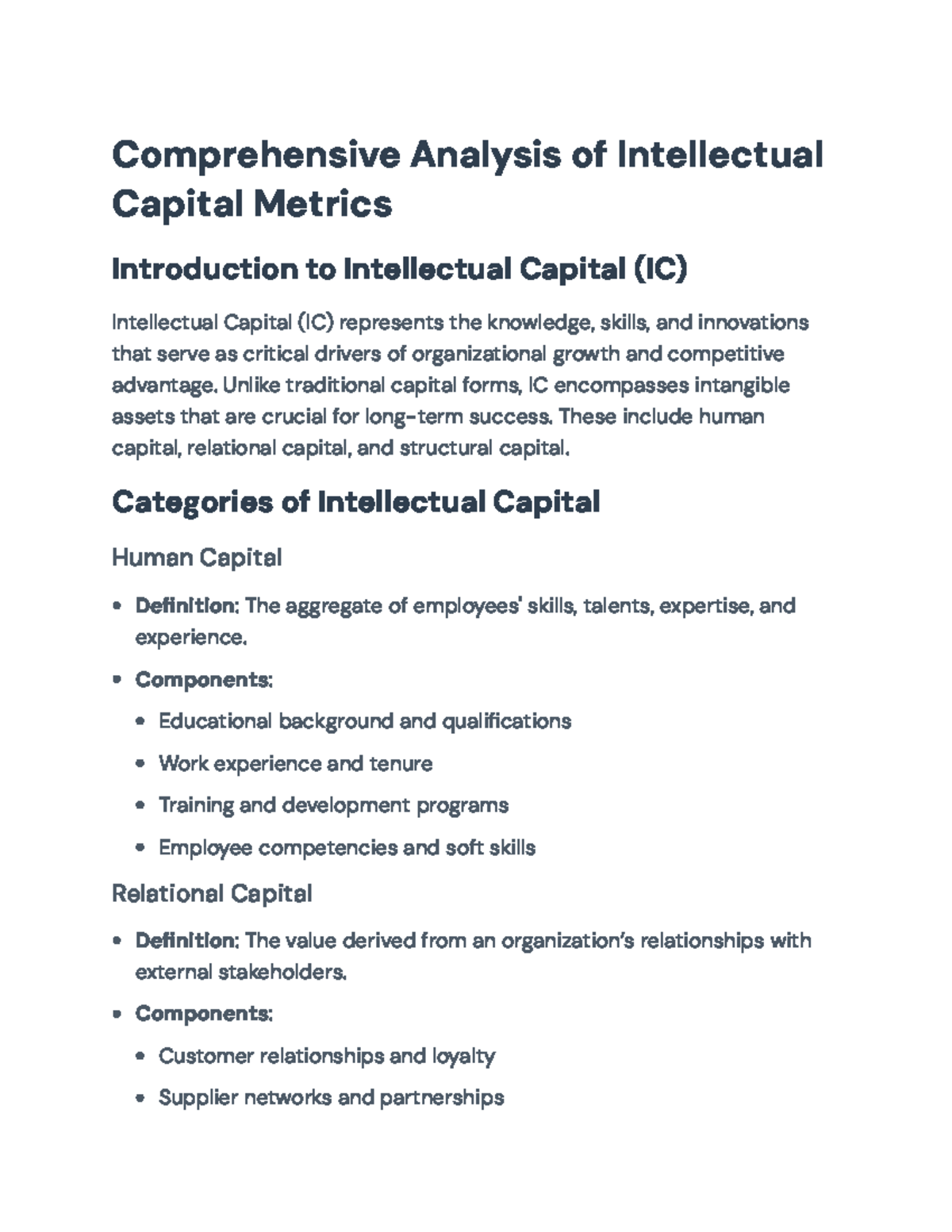 Comprehensive Analysis of Intellectual Capital Metrics (IC 101 ...