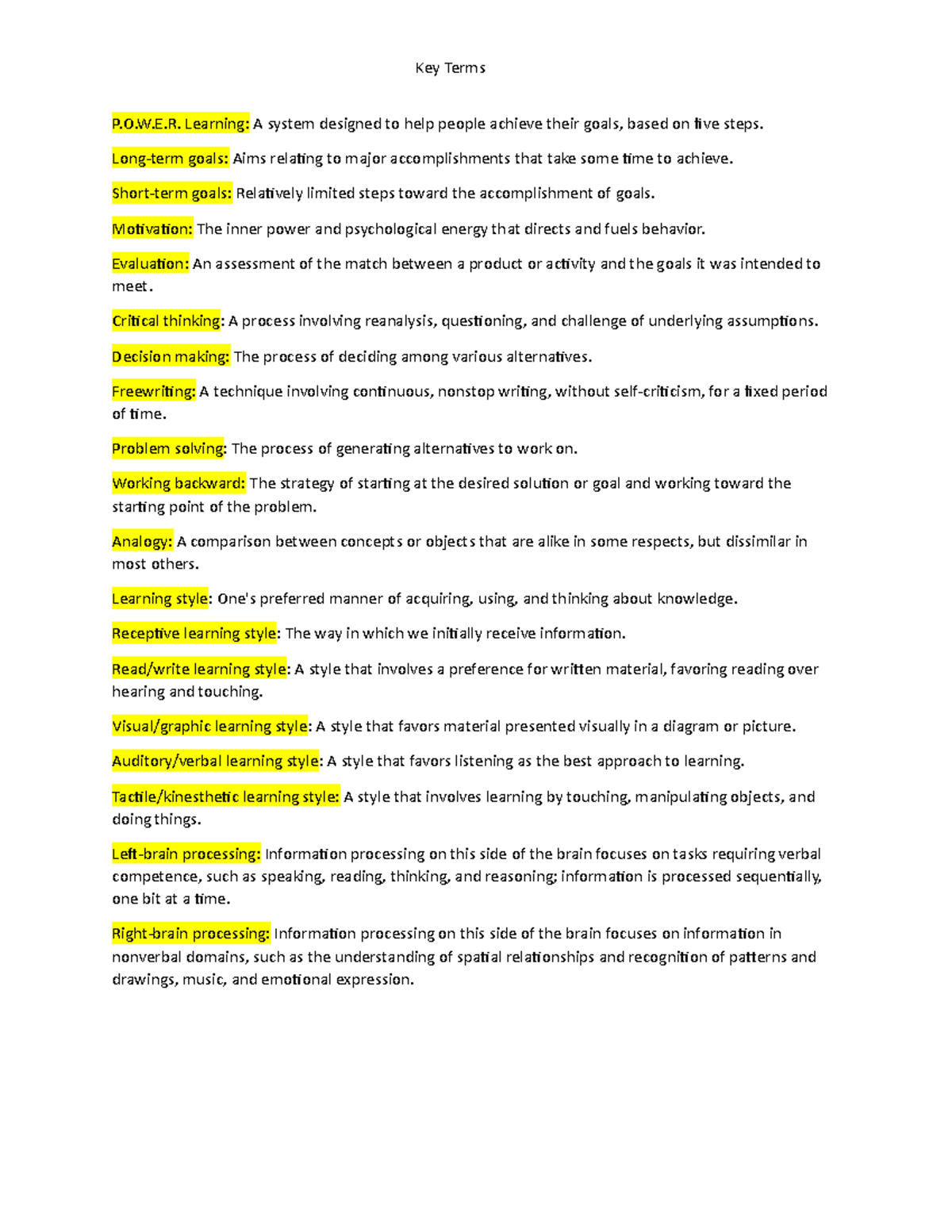 Key Terms Overview - Study Notes for Effective Learning Techniques ...