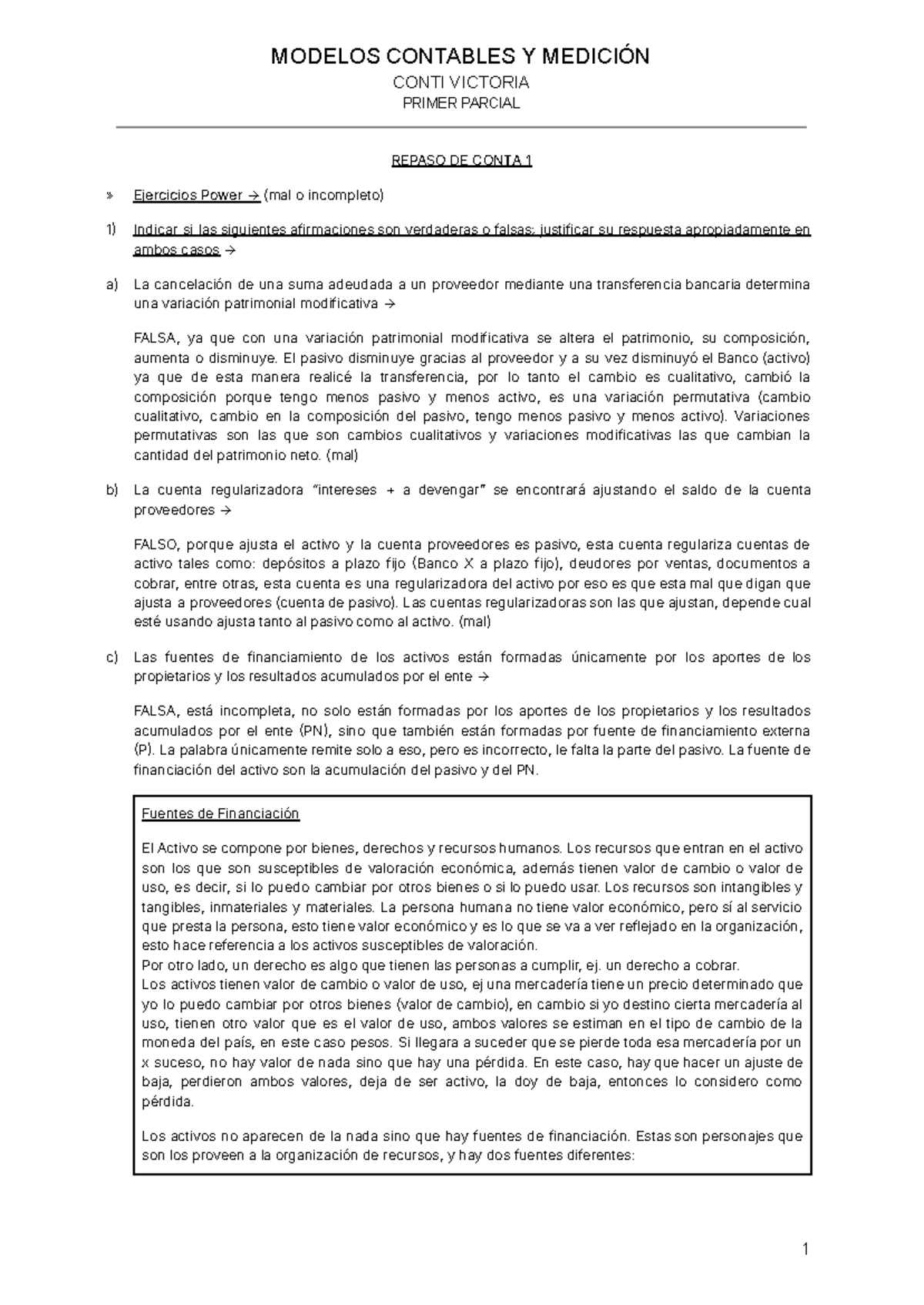 MODELOS CONTABLES Y MEDICIÓN CONTI VICTORIA PRIMER PARCIAL - REPASO DE ...